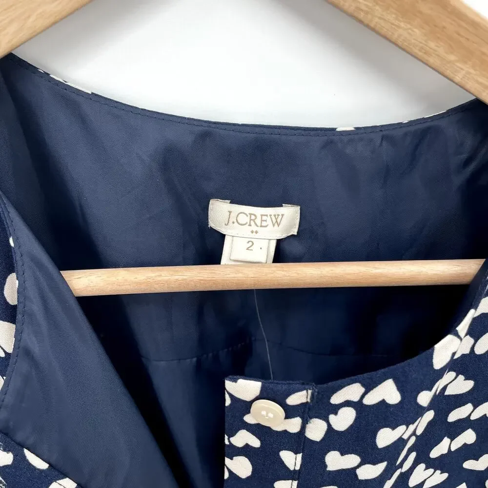 J. Crew NWT Scattered Heart Navy Split Neck Dress // 2